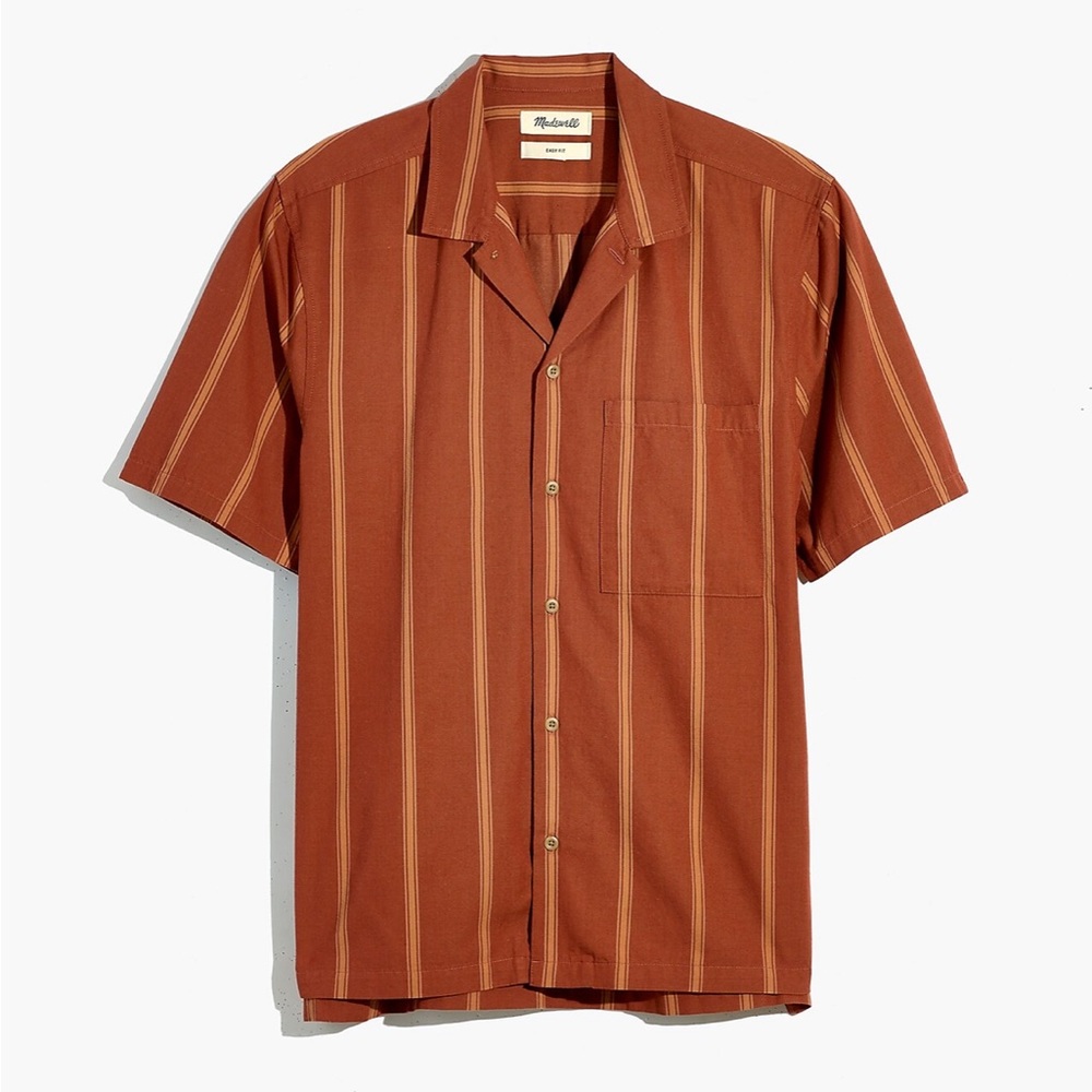 Madewell Men’s Cotton Blend Boxy Camp Shirt in Burnt Umber